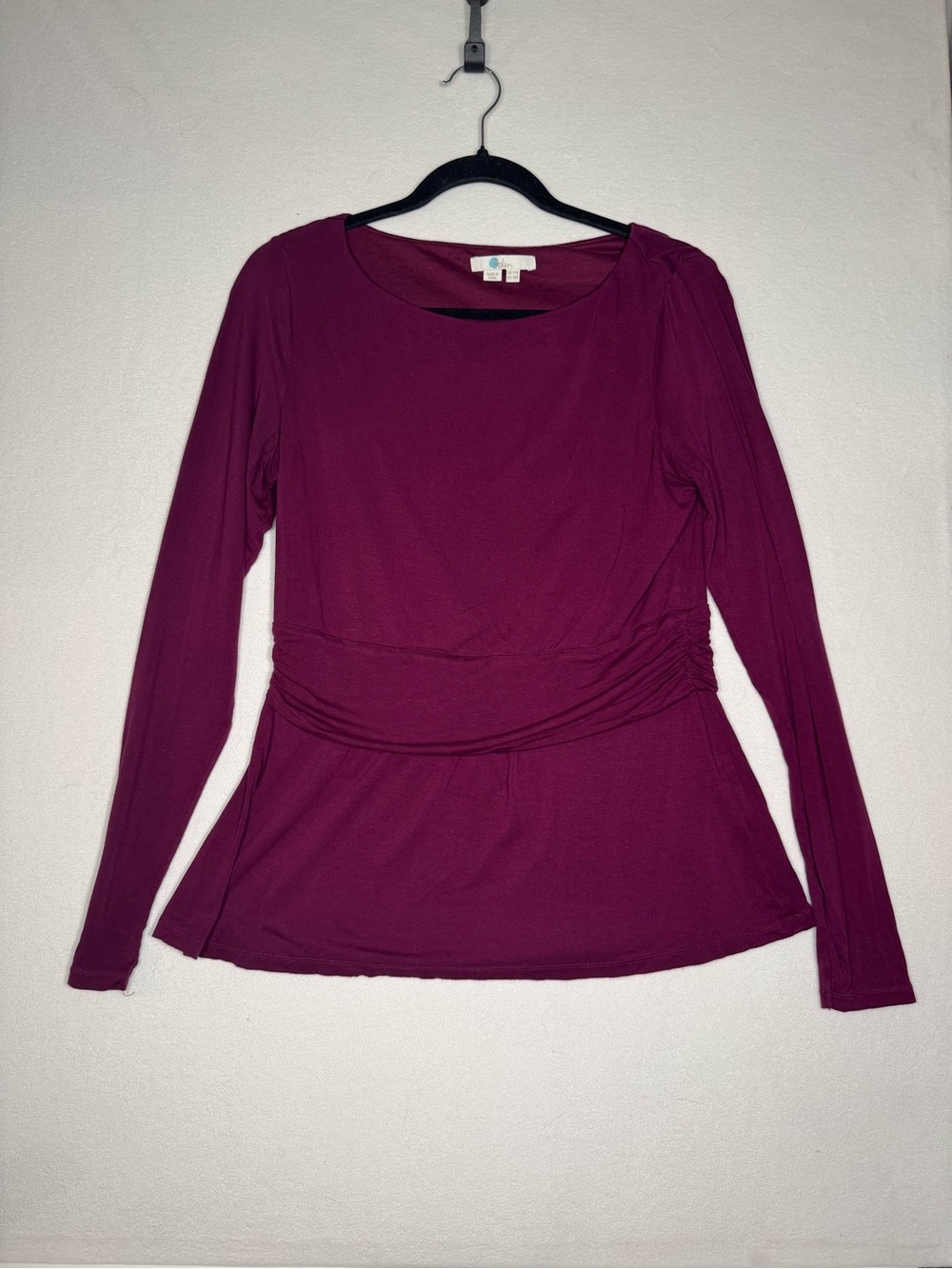 Boden Womens Top Size 10R Berry Purple Ruched Waist Peplum Long Sleeve